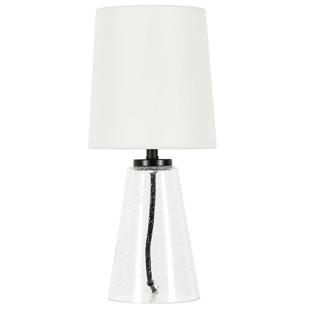 Hudson & Canal - Quimby 15.75in Tall Mini Lamp with Fabric Shade in Seeded Glass/White - ML0921 veiw 1