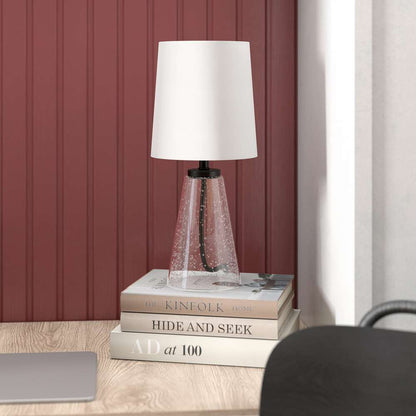 Hudson & Canal - Quimby 15.75in Tall Mini Lamp with Fabric Shade in Seeded Glass/White - ML0921 veiw 2