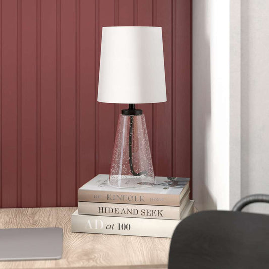 Hudson & Canal - Quimby 15.75in Tall Mini Lamp with Fabric Shade in Seeded Glass/White - ML0921 veiw 2