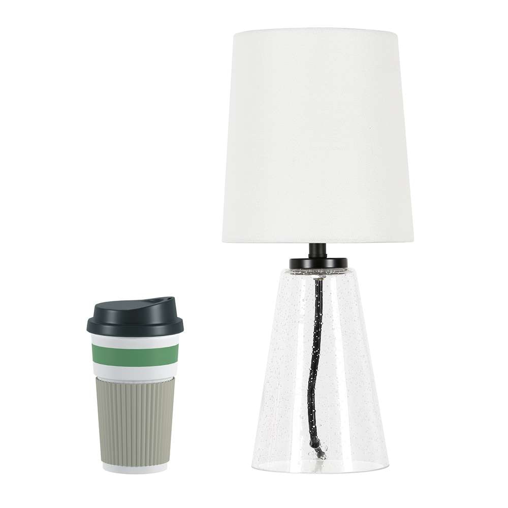 Hudson & Canal - Quimby 15.75in Tall Mini Lamp with Fabric Shade in Seeded Glass/White - ML0921 veiw 3