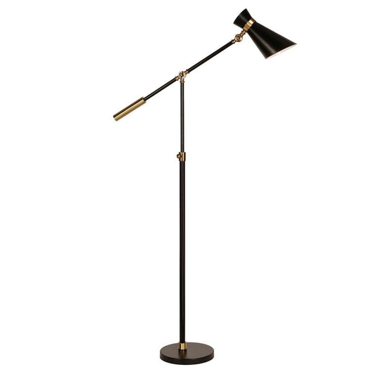 Hudson & Canal - Rex Two-Tone/Height-Adjustable Floor Lamp with Metal Shade in Black/Brass/Black - FL0230 veiw 1