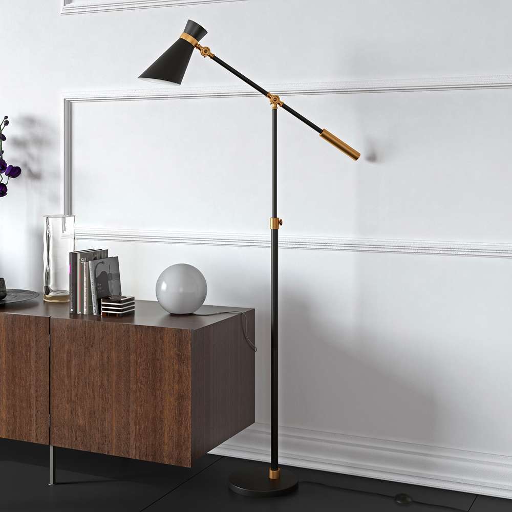Hudson & Canal - Rex Two-Tone/Height-Adjustable Floor Lamp with Metal Shade in Black/Brass/Black - FL0230 veiw 2