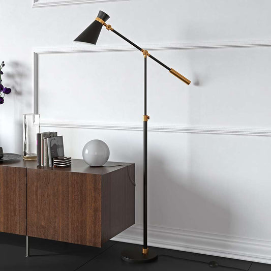 Hudson & Canal - Rex Two-Tone/Height-Adjustable Floor Lamp with Metal Shade in Black/Brass/Black - FL0230 veiw 2