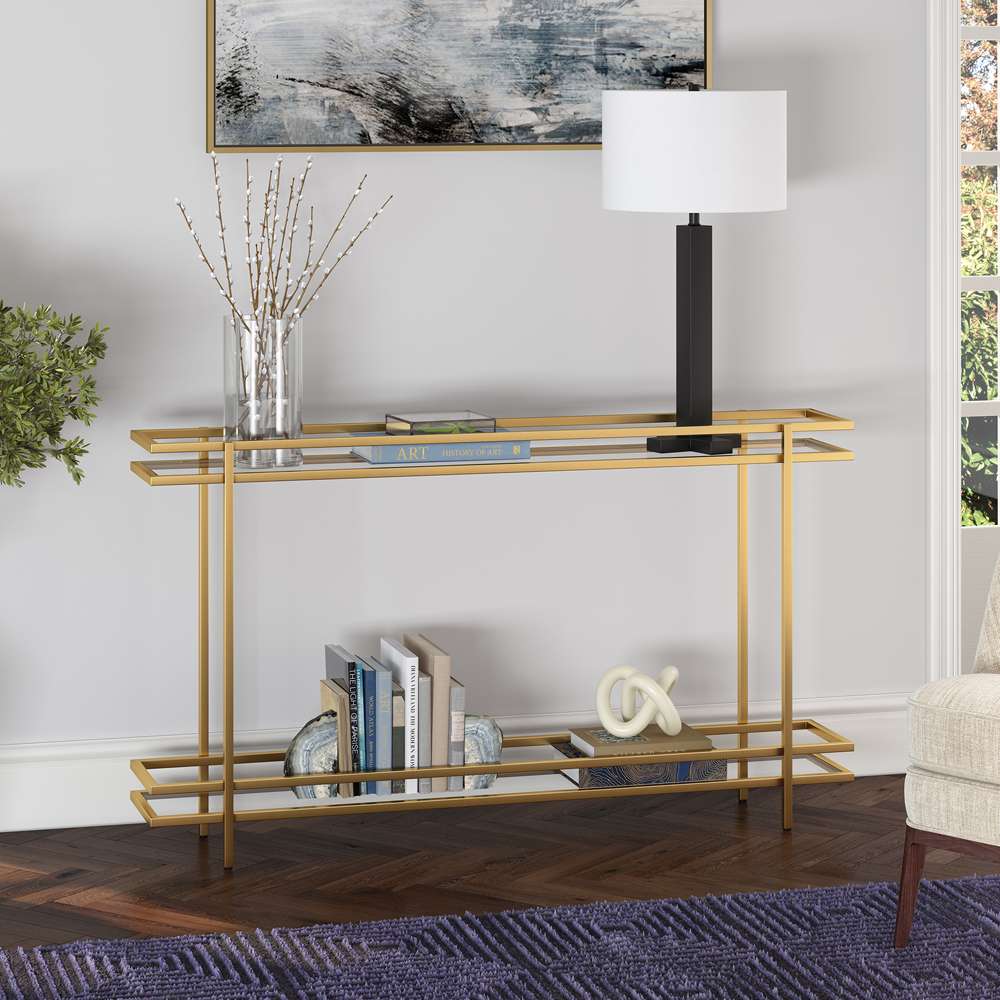 Hudson & Canal - Robillard 52in Wide Rectangular Console Table in Brass - AT1142 veiw 2