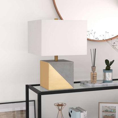 Hudson & Canal - Severin 18.5in Tall Gold-Dipped Concrete Table Lamp with Fabric Shade in Gold and Concrete/White - TL0029 veiw 2