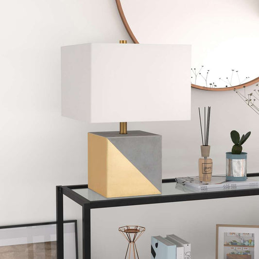 Hudson & Canal - Severin 18.5in Tall Gold-Dipped Concrete Table Lamp with Fabric Shade in Gold and Concrete/White - TL0029 veiw 2