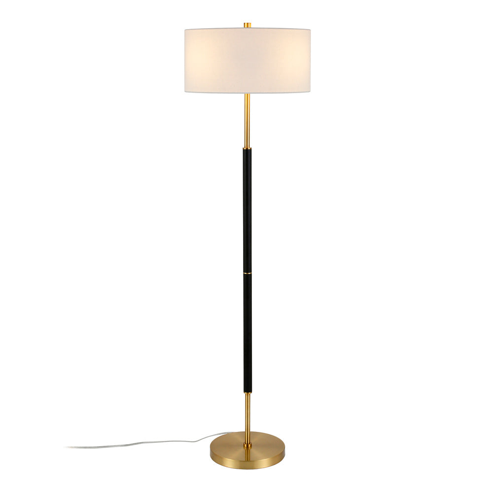 Hudson & Canal - Simone 2-Light Floor Lamp with Fabric Shade in Matte Black/Brass/White - FL0159