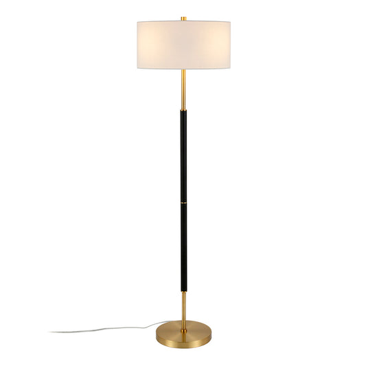 Hudson & Canal - Simone 2-Light Floor Lamp with Fabric Shade in Matte Black/Brass/White - FL0159