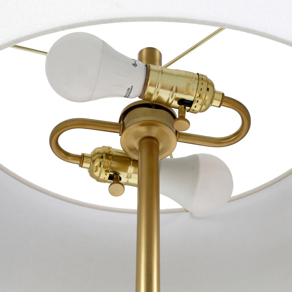 Hudson & Canal - Simone 2-Light Floor Lamp with Fabric Shade in Matte Black/Brass/White - FL0159