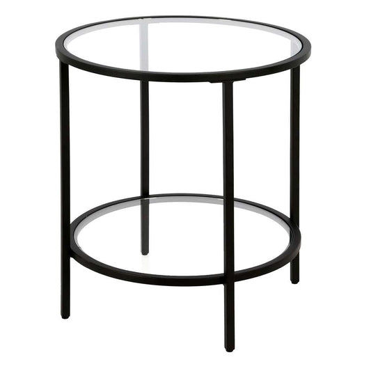 Hudson & Canal - Sivil 20in Wide Round Side Table with Glass Shelf in Blackened Bronze - ST0650 veiw 1