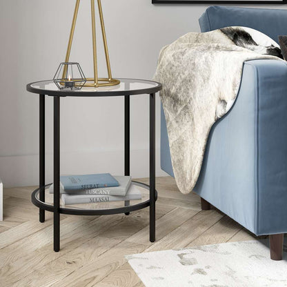 Hudson & Canal - Sivil 20in Wide Round Side Table with Glass Shelf in Blackened Bronze - ST0650 veiw 2