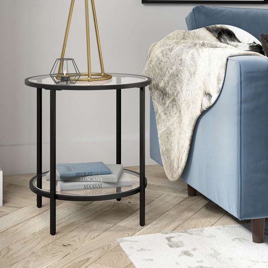 Hudson & Canal - Sivil 20in Wide Round Side Table with Glass Shelf in Blackened Bronze - ST0650 veiw 2