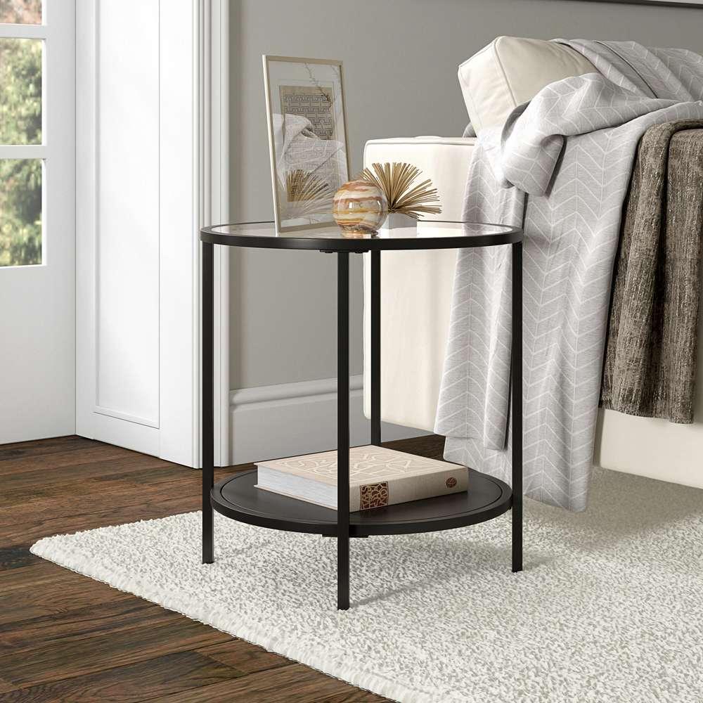 Hudson & Canal - Sivil 20in Wide Round Side Table with Metal Shelf in Blackened Bronze - ST1767 veiw 2