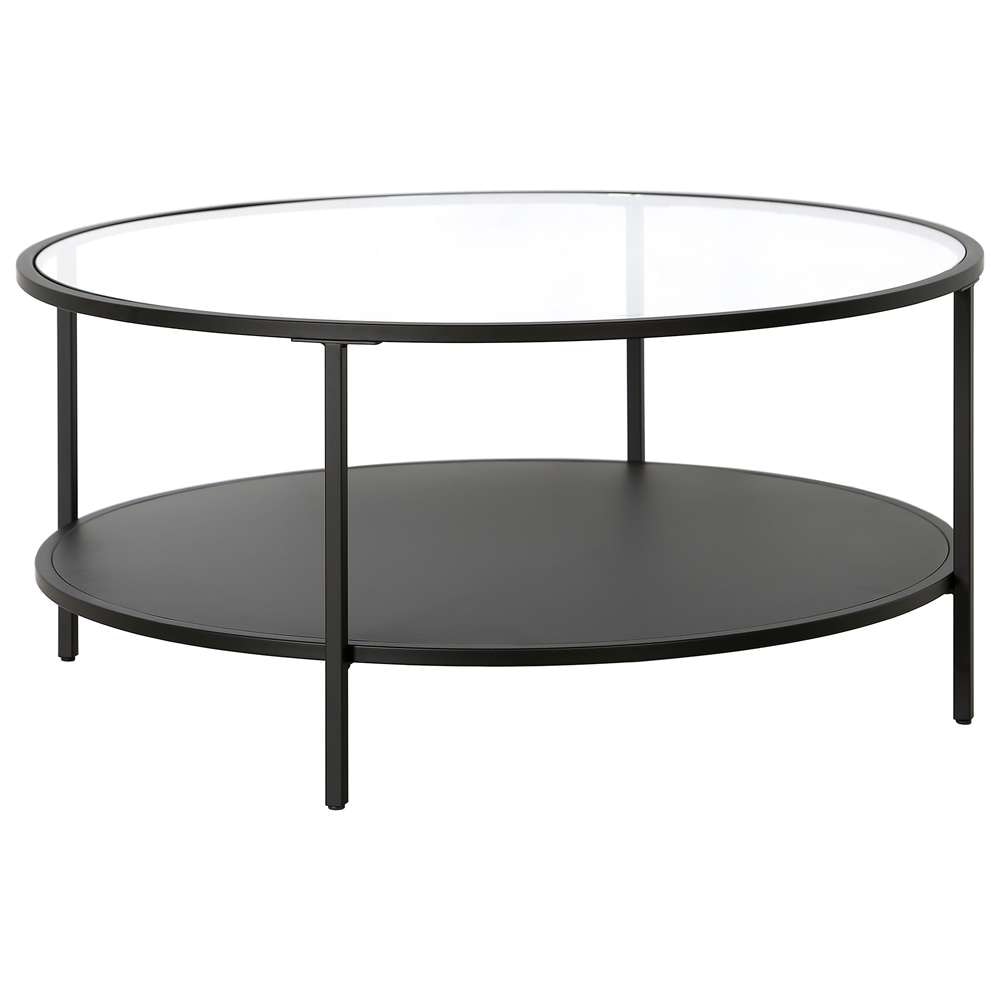 Hudson & Canal - Sivil 36in Wide Round Coffee Table with Glass Top and Metal Shelf in Blackened Bronze - CT1754 veiw 1