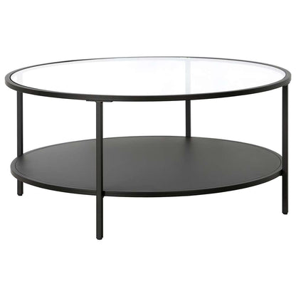 Hudson & Canal - Sivil 36in Wide Round Coffee Table with Glass Top and Metal Shelf in Blackened Bronze - CT1754 veiw 1