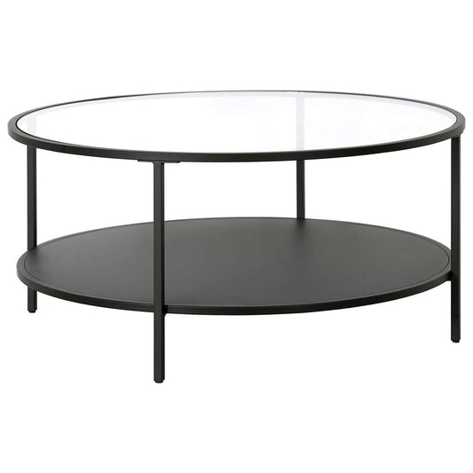 Hudson & Canal - Sivil 36in Wide Round Coffee Table with Glass Top and Metal Shelf in Blackened Bronze - CT1754 veiw 1