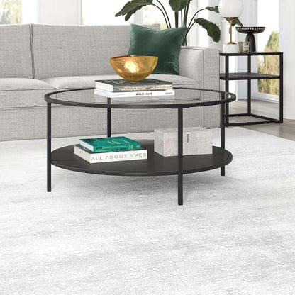 Hudson & Canal - Sivil 36in Wide Round Coffee Table with Glass Top and Metal Shelf in Blackened Bronze - CT1754 veiw 2