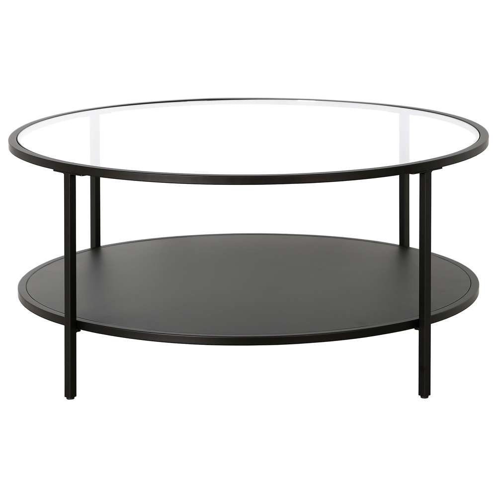 Hudson & Canal - Sivil 36in Wide Round Coffee Table with Glass Top and Metal Shelf in Blackened Bronze - CT1754 veiw 3