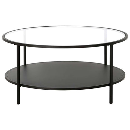 Hudson & Canal - Sivil 36in Wide Round Coffee Table with Glass Top and Metal Shelf in Blackened Bronze - CT1754 veiw 3