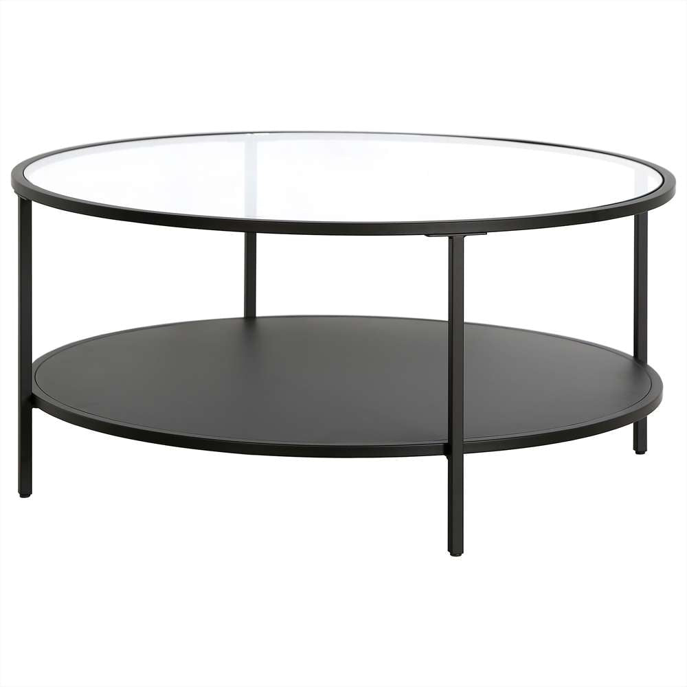 Hudson & Canal - Sivil 36in Wide Round Coffee Table with Glass Top and Metal Shelf in Blackened Bronze - CT1754 veiw 4