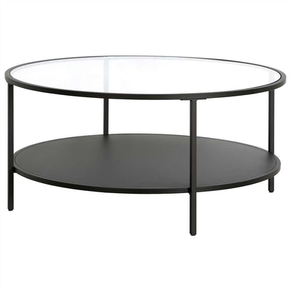 Hudson & Canal - Sivil 36in Wide Round Coffee Table with Glass Top and Metal Shelf in Blackened Bronze - CT1754 veiw 4