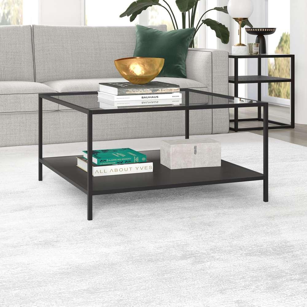 Hudson & Canal - Sivil Square 32in Wide Coffee Table with Metal Shelf in Blackened Bronze - CT1682 veiw 2