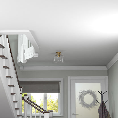 Hudson & Canal - Tatum 11in Wide Semi Flush Mount with Glass Shade in Brushed Brass/Clear - SF1788