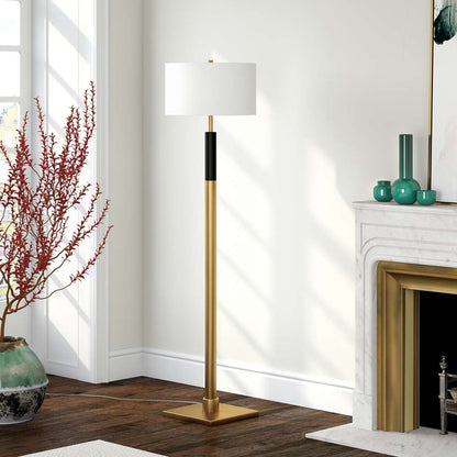 Hudson & Canal - Teagan Two-Tone Floor Lamp with Fabric Shade in Brass/Black/White - FL0729 veiw 2