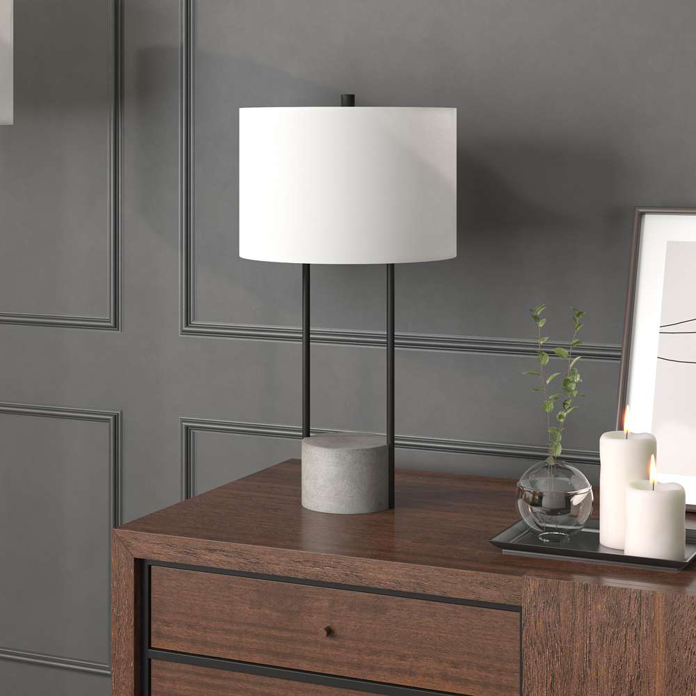 Hudson & Canal - Uma 27.75in Tall Table Lamp with Fabric Shade in Blackened Bronze/Concrete/White - TL1127 veiw 2