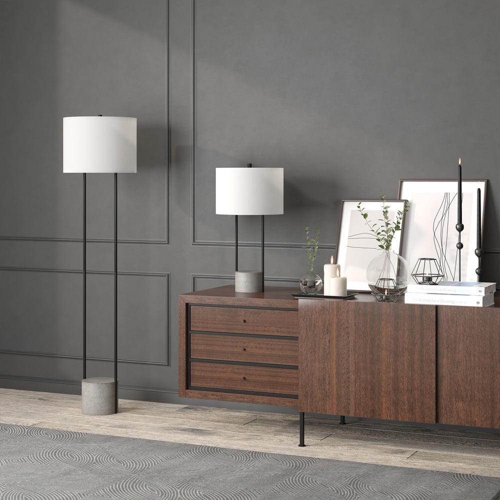 Hudson & Canal - Uma 27.75in Tall Table Lamp with Fabric Shade in Blackened Bronze/Concrete/White - TL1127