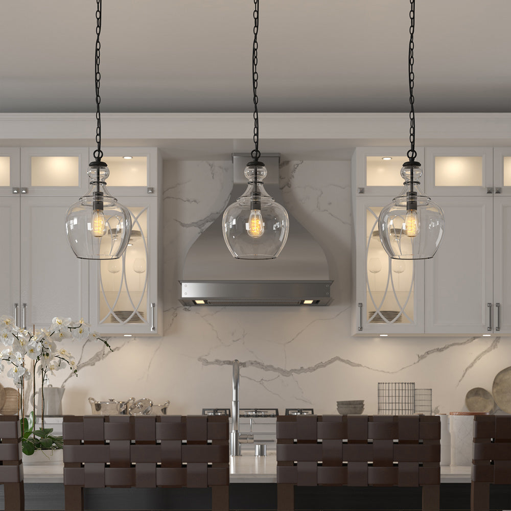 Hudson & Canal - Verona 11in Wide Pendant with Glass Shade in Blackened Bronze/Clear - PD0273
