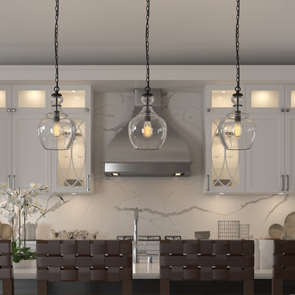 Hudson & Canal - Verona 11in Wide Pendant with Glass Shade in Blackened Bronze/Clear - PD0273
