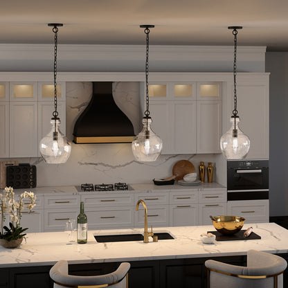 Hudson & Canal - Verona 11in Wide Pendant with Glass Shade in Blackened Bronze/Seeded - PD0272