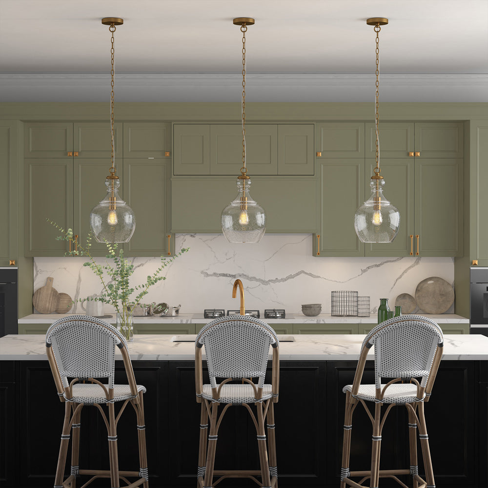 Hudson & Canal - Verona 11in Wide Pendant with Glass Shade in Brass/Seeded - PD0270