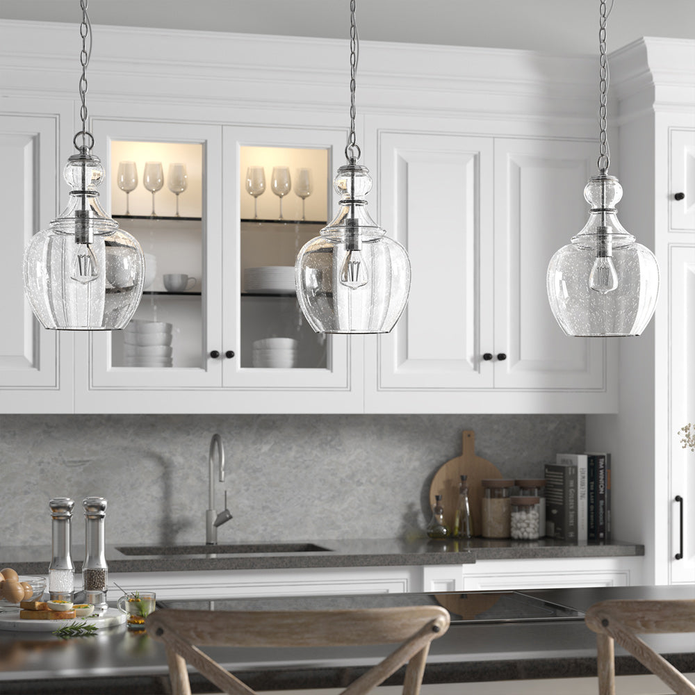 Hudson & Canal - Verona 11in Wide Pendant with Glass Shade in Brushed Nickel/Seeded - PD1070