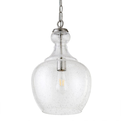 Hudson & Canal - Verona 11in Wide Pendant with Glass Shade in Brushed Nickel/Seeded - PD1070