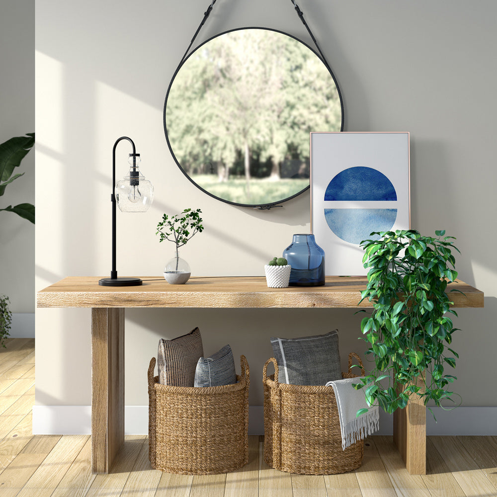 Hudson & Canal - Verona 27in Tall Arc Table Lamp with Glass Shade in Blackened Bronze/Seeded - TL0797