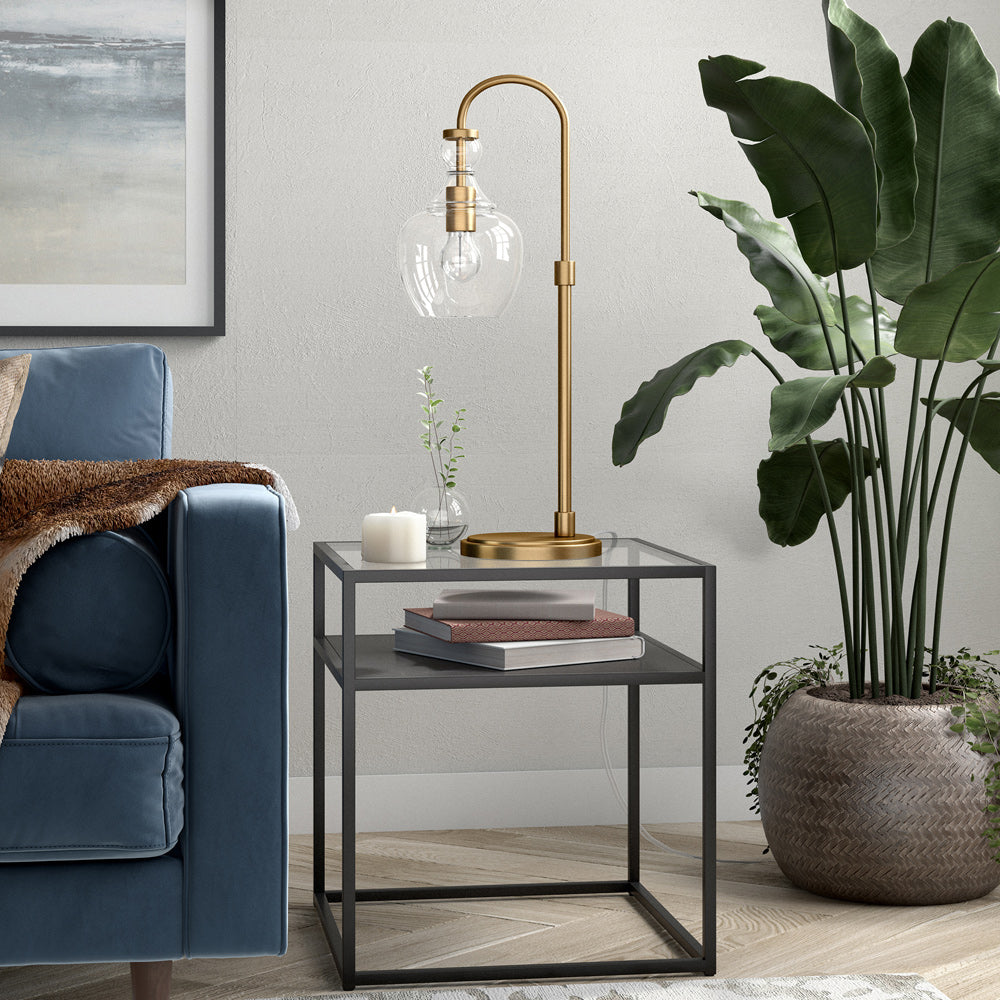 Hudson & Canal - Verona 27in Tall Arc Table Lamp with Glass Shade in Brushed Brass/Clear - TL0800