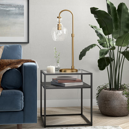 Hudson & Canal - Verona 27in Tall Arc Table Lamp with Glass Shade in Brushed Brass/Clear - TL0800