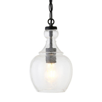 Hudson & Canal - Verona 7in Wide Pendant with Glass Shade in Blackened Bronze/Seeded - PD1075