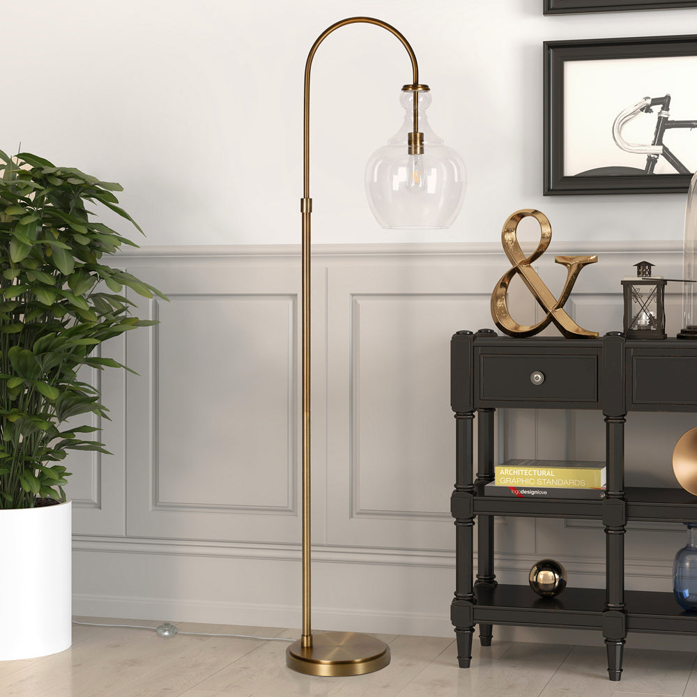 Hudson & Canal - Verona Arc Floor Lamp with Glass Shade in Brass/Clear - FL0267