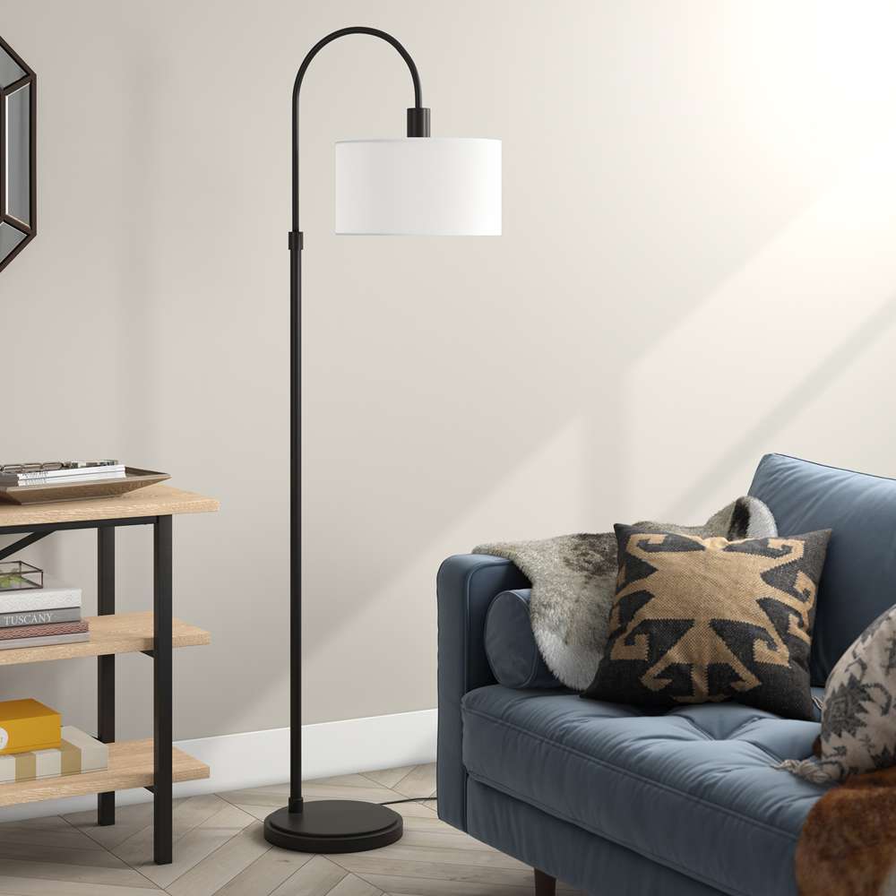 Hudson & Canal - Veronica Arc Floor Lamp with Fabric Shade in Blackened Bronze/White - FL0723 veiw 2