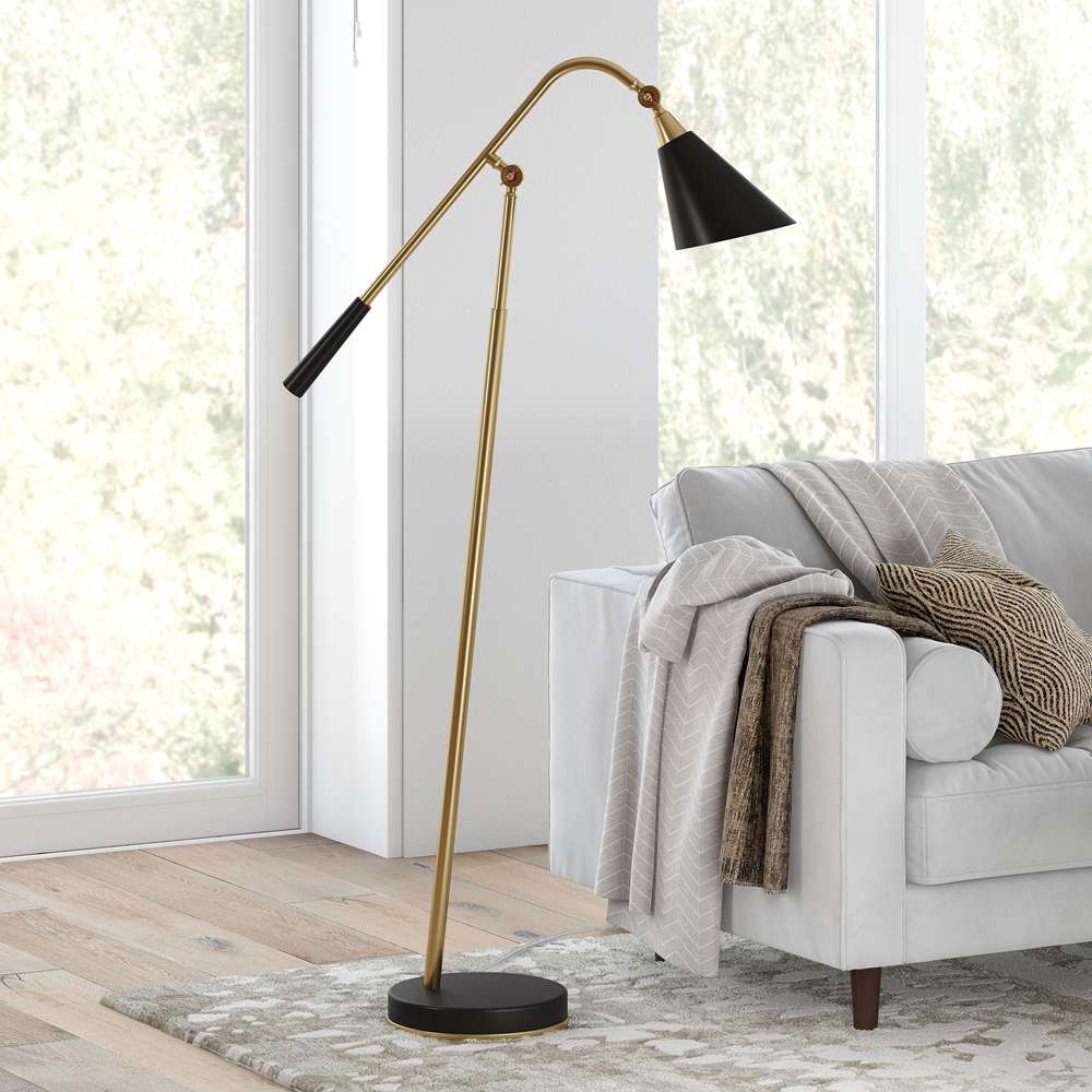Hudson & Canal - Vidal Two-Tone/Tilting Floor Lamp with Metal Shade in Brass/Matte Black/Matte Black - FL0420 veiw 2