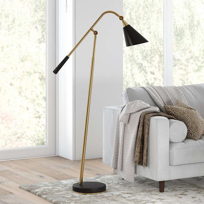 Hudson & Canal - Vidal Two-Tone/Tilting Floor Lamp with Metal Shade in Brass/Matte Black/Matte Black - FL0420 veiw 2