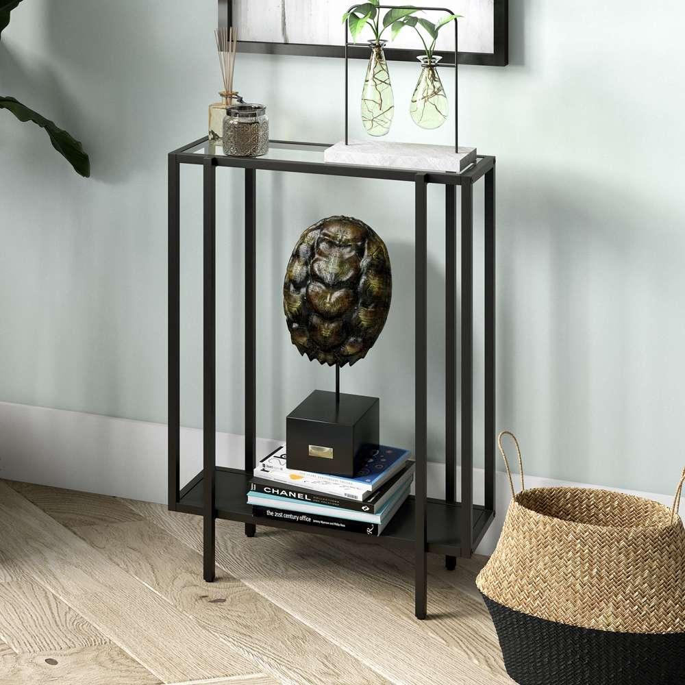 Hudson & Canal - Vireo 22in Wide Rectangular Console Table with Metal Shelf in Blackened Bronze - AT1172 veiw 2