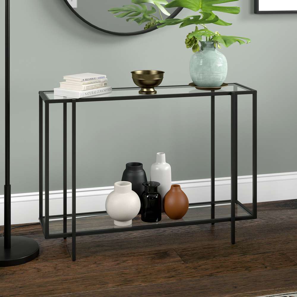 Hudson & Canal - Vireo 42in Wide Rectangular Console Table with Glass Shelf in Blackened Bronze - AT1750 veiw 2