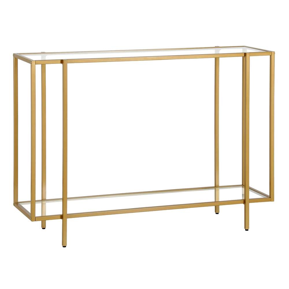 Hudson & Canal - Vireo 42in Wide Rectangular Console Table with Glass Shelf in Brushed Brass - AT1751 veiw 1