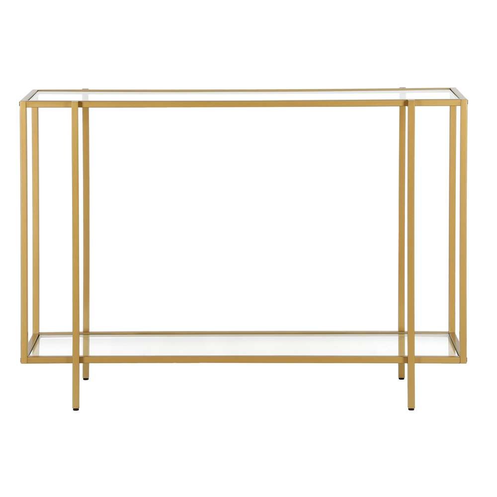 Hudson & Canal - Vireo 42in Wide Rectangular Console Table with Glass Shelf in Brushed Brass - AT1751 veiw 3