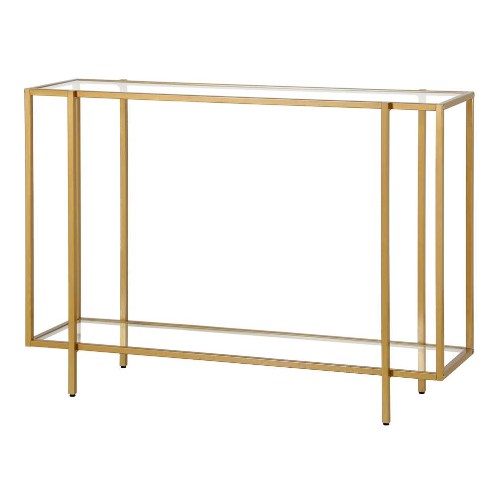 Hudson & Canal - Vireo 42in Wide Rectangular Console Table with Glass Shelf in Brushed Brass - AT1751 veiw 4