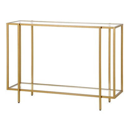 Hudson & Canal - Vireo 42in Wide Rectangular Console Table with Glass Shelf in Brushed Brass - AT1751 veiw 4